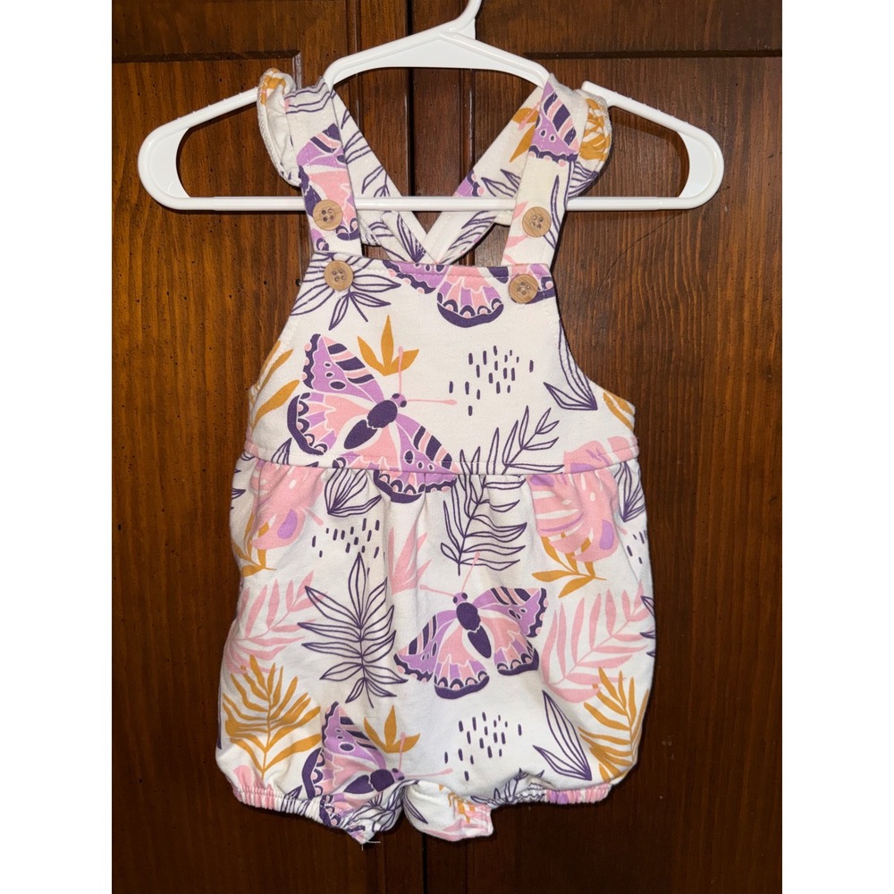 Pekkle Baby Girls Butterfly Tropical Print Bubble Romper Purple Pink 3M